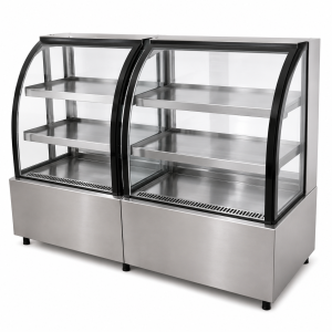 Vitrine em Aço Inox Escovado Vidro Curvo- Ref 78