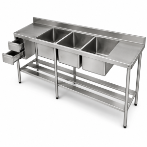 Pia em aço inox com gaveta-Ref 21