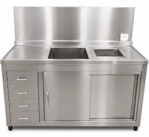 Gabinete com Cubas Gavetas e Portas em Aço Inox -Ref 05