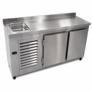Balcão Refrigerado com Cuba, Portas e Prateleiras Removíveis- Ref 102