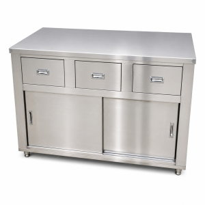 Balcão Gabinete com Gavetas e Portas em Aço Inox Escovado 430- Ref 100